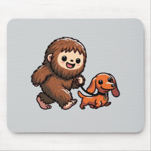 Cute Bigfoot Walking Cute Dachshund Mouse Pad