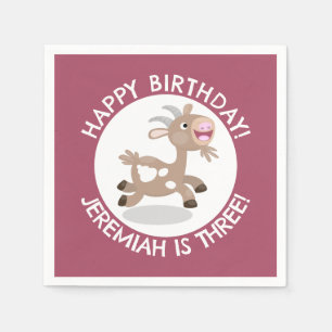 Cute billy goat cartoon personalised birthday napkin