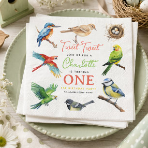 Cute Bird 1st Birthday Party Napkin
