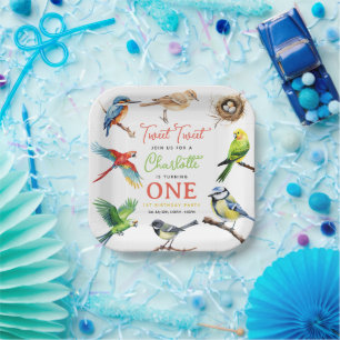 Cute Bird 1st Birthday Party Paper Plate