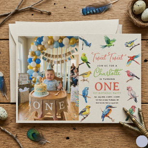 Cute Bird 1st Birthday Photo Sweet Baby Bird Invitation