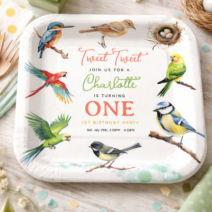 Cute Bird 1st Birthday   Sweet Baby Bird Party Paper Plate