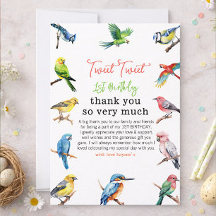 Cute Bird 1st Birthday Sweet Baby Bird Party Thank You Card