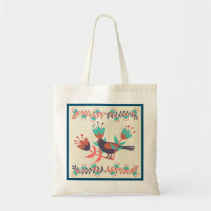 Cute Bird and Floral Folk Art Tote Bag