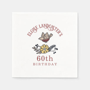 Cute Bird and Flowers Personalized Birthday Napkin