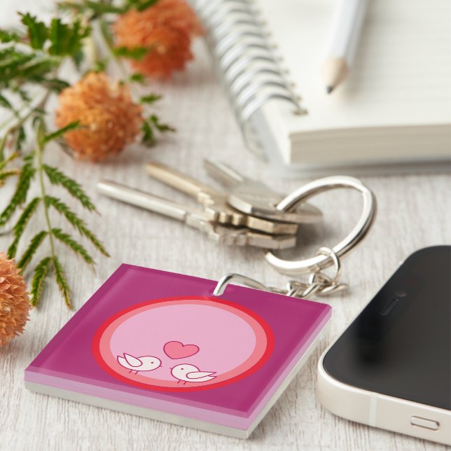 Cute Bird and Heart Love Design Key Ring (Front Right)
