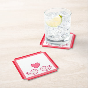 Cute Bird and Heart Love Design Paper Coaster