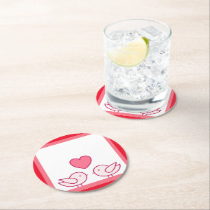 Cute Bird and Heart Love Design Round Paper Coaster