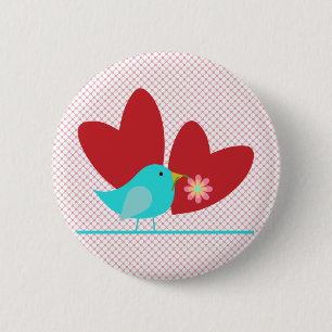 Cute Bird and Hearts 6 Cm Round Badge
