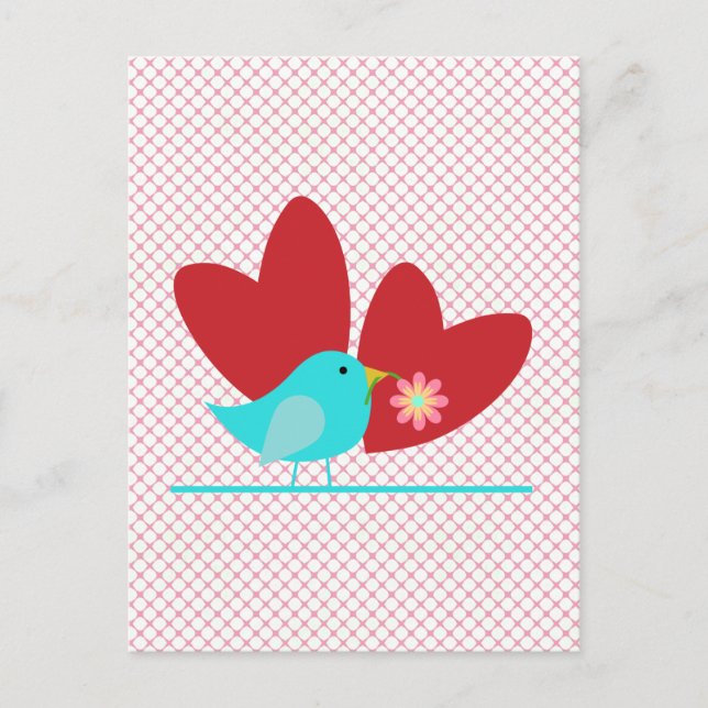 Cute Bird and Hearts Postcard (Front)