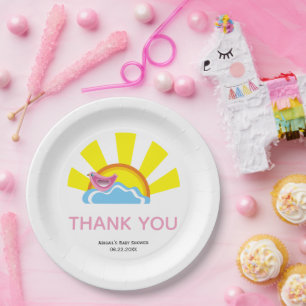 Cute bird and sun Baby Shower Thank You  Paper Plate