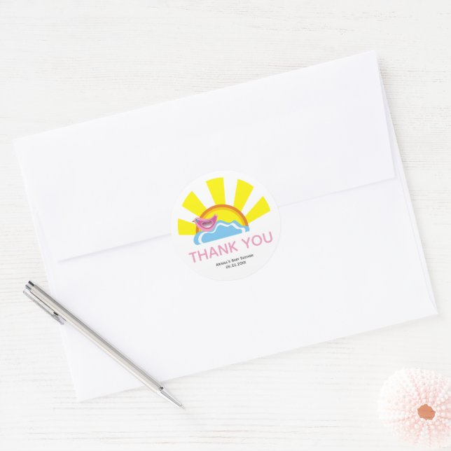 Cute bird and sun Books for Baby Shower Thank You  Classic Round Sticker (Envelope)