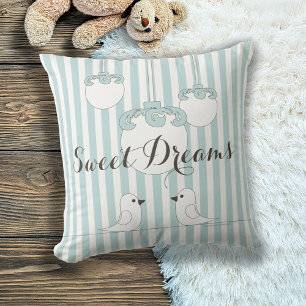 Cute Bird Baby Blue Stripe Nursery / Kids Room Cushion