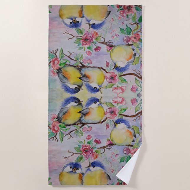 Cute Bird Beach Towel Little Sparrows (Front)
