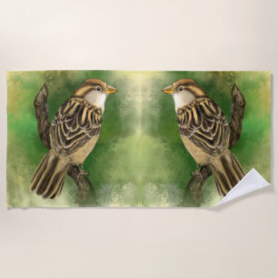 Cute Bird Beach Towel Little Sparrows