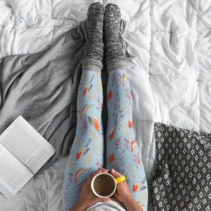 Cute Bird Blue Robin Winter Christmas Pattern Leggings