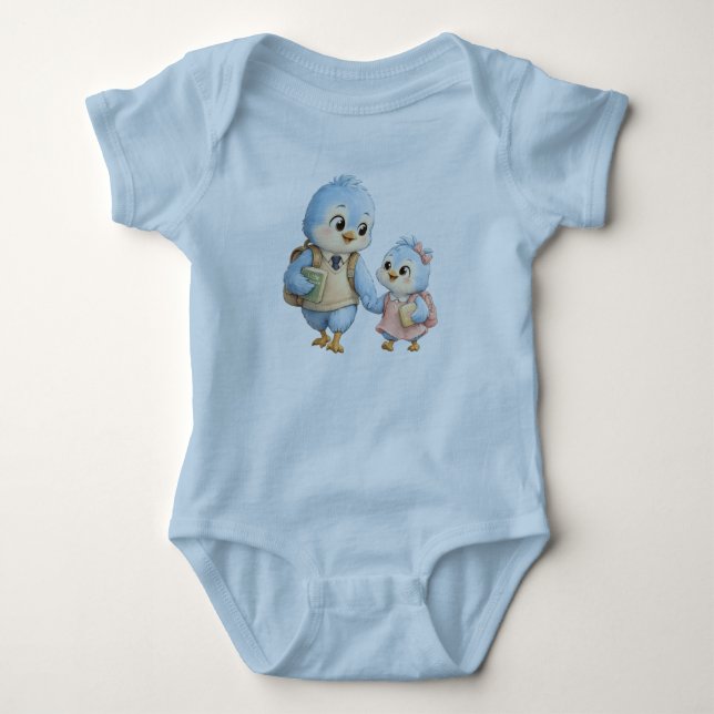 Cute Bird Brother Baby Bodysuit Design (Front)