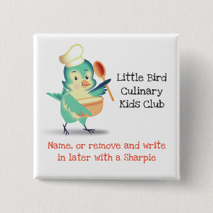 Cute bird chef kids bakery cooking class name tag 15 cm square badge