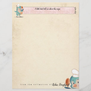 Cute bird chef personalised recipe letterhead