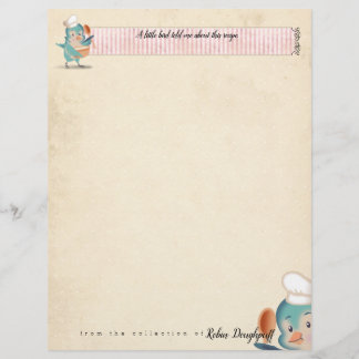 Cute bird chef personalised recipe letterhead