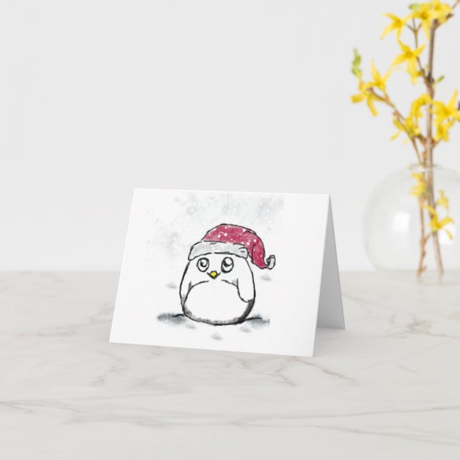 Cute Bird  Christmas Hat Card (Yellow Flower)
