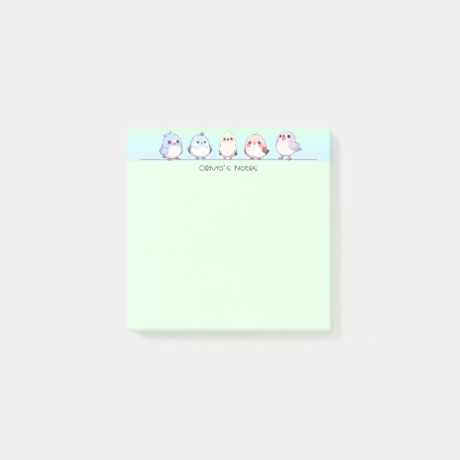Cute bird colourful gradient Personalised name Post-it Notes (Front)