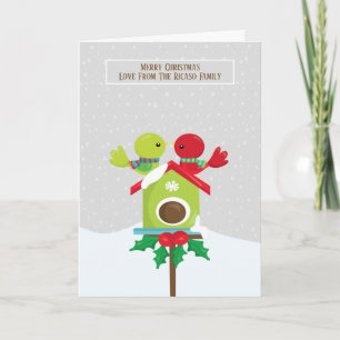 Cute Bird Couple Christmas personalised Card