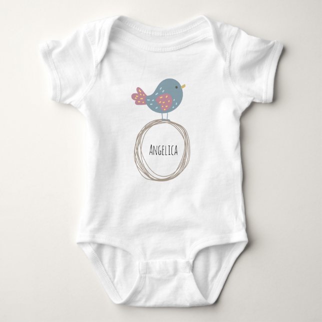Cute Bird Custom Name Baby Bodysuit (Front)