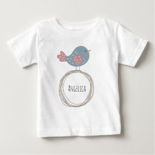 Cute Bird Custom Name Baby T-Shirt