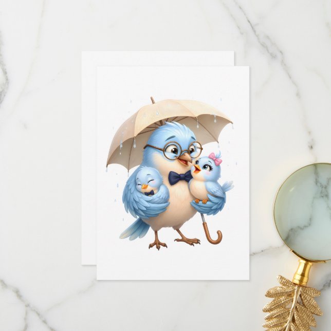 Cute Bird Dad Shaped Thank You Card (Front/Back In Situ)