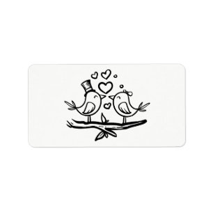 Cute Bird Engagement Black White Lovebirds Wedding Label