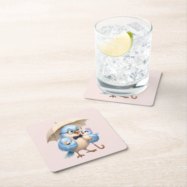 Cute Bird Family Paper Coaster (Insitu)