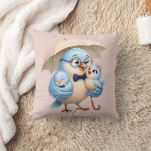 Cute Bird Family Throw Pillow gift