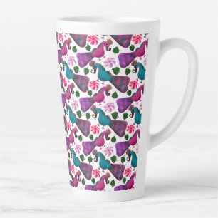 Cute Bird Floral Pattern   Colorful  Birds Latte Mug