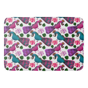 Cute Bird Floral Pattern Colourful Birds Bath Mat