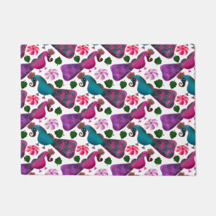 Cute Bird Floral Pattern   Colourful  Birds Doormat
