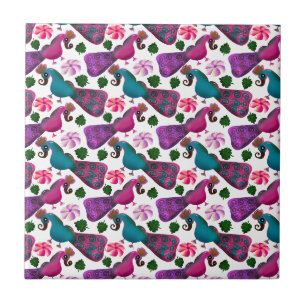 Cute Bird Floral Pattern Colourful Birds Tile