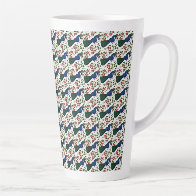 Cute Bird Floral Pattern | Colourful Blue Bird wit Latte Mug (Right)