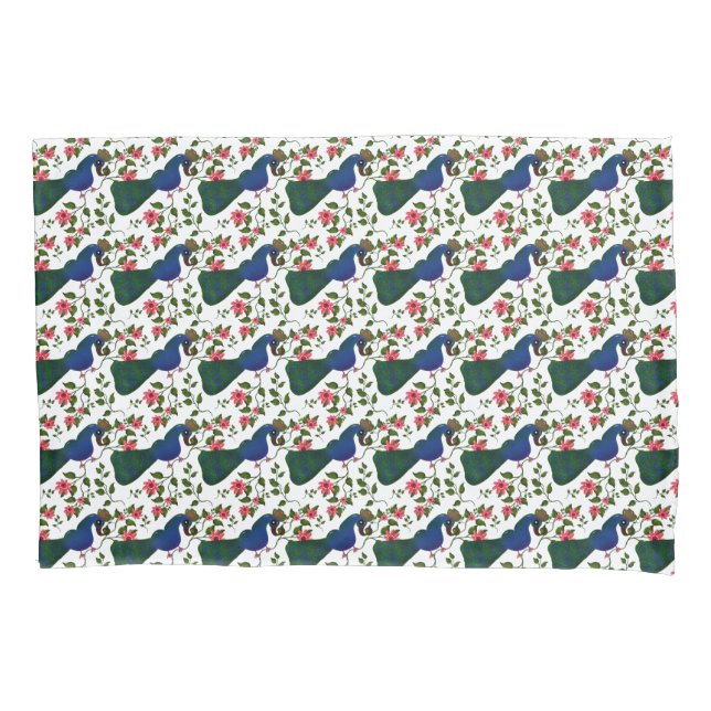 Cute Bird Floral Pattern | Colourful Blue Bird wit Pillowcase (Front)