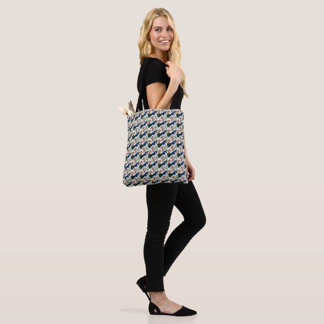 Cute Bird Floral Pattern | Colourful Blue Bird wit Tote Bag (On Model)
