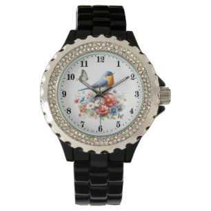 Cute bird flowers butterfly  watch