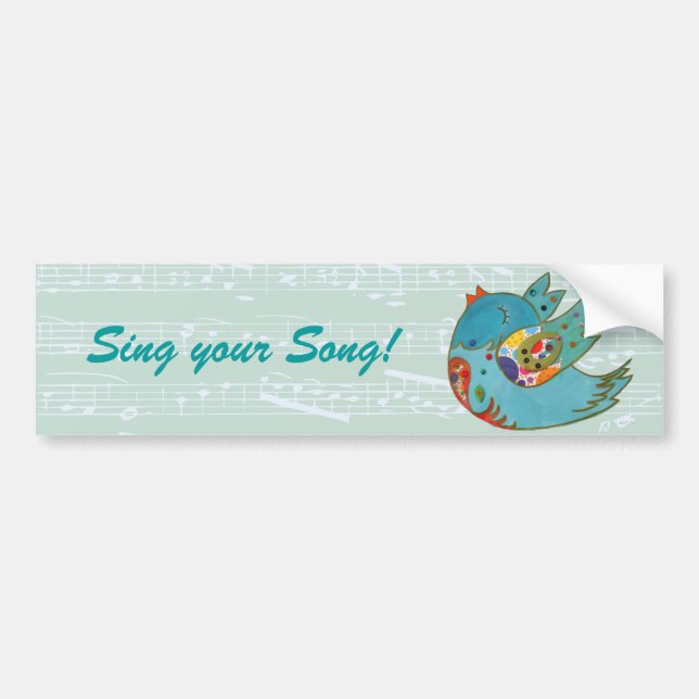 Cute bird flying and singing bumper sticker (Front)