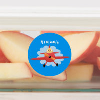 Cute bird flying red aeroplane cartoon illustratio