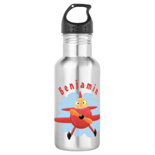 Cute bird flying red aeroplane cartoon illustratio 532 ml water bottle