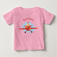 Cute bird flying red aeroplane cartoon illustratio