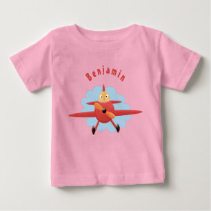 Cute bird flying red aeroplane cartoon illustratio baby T-Shirt