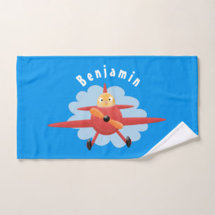 Cute bird flying red aeroplane cartoon illustratio bath towel set