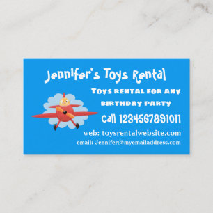 Cute bird flying red aeroplane cartoon illustratio business card
