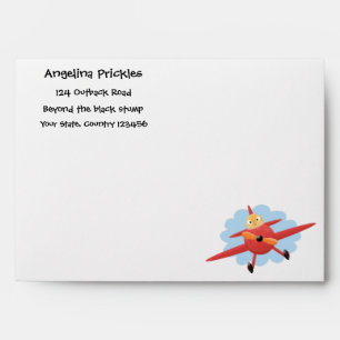 Cute bird flying red aeroplane cartoon illustratio envelope