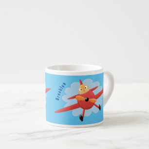 Cute bird flying red aeroplane cartoon illustratio espresso cup